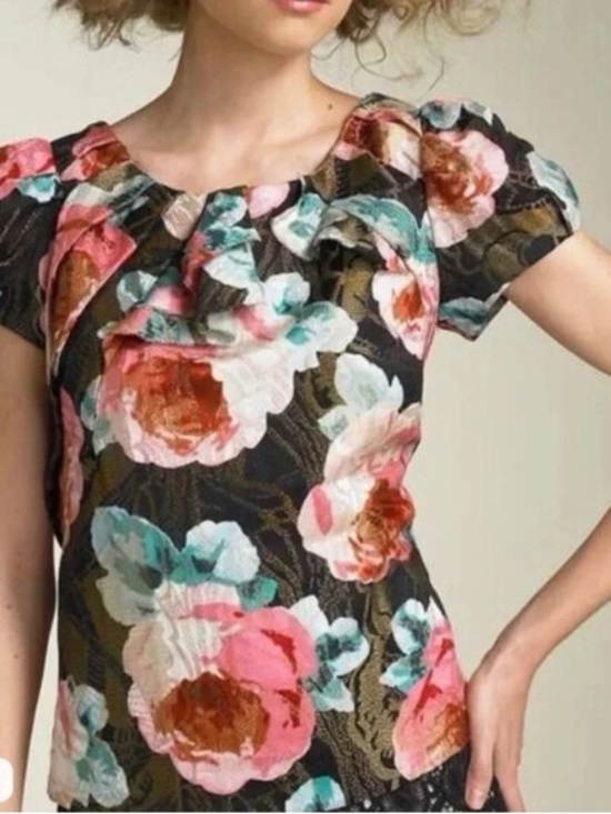 Anthropologie Tops - Anthro/Leifsdottir silk Metallic Brocade Rose Floral Top